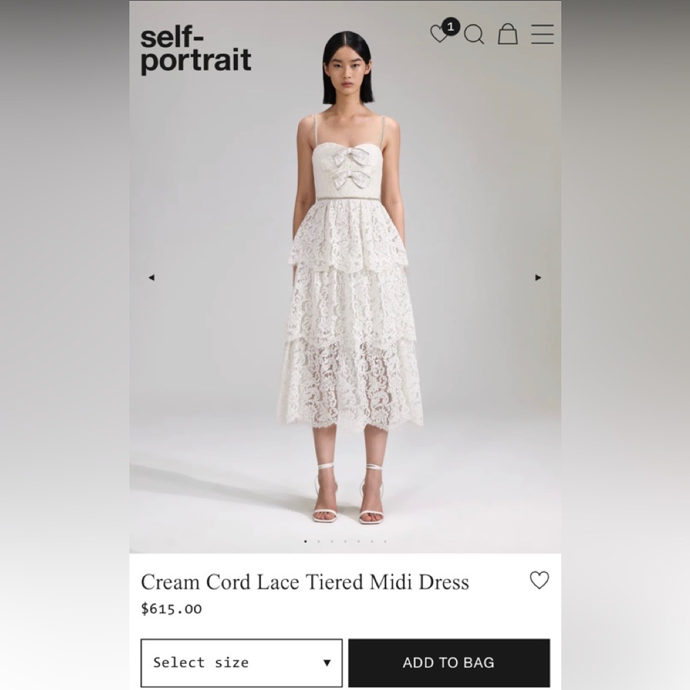 Self Portraits Cream Cord Lace Tiered Midi Dress